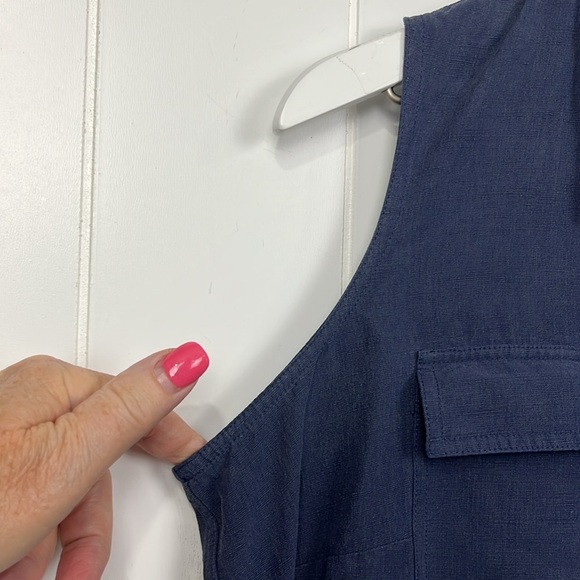 Lord & Taylor Womens Shift Dress 14 Navy Hidden Button Down Sleeveless 72% Silk - Picture 5 of 15